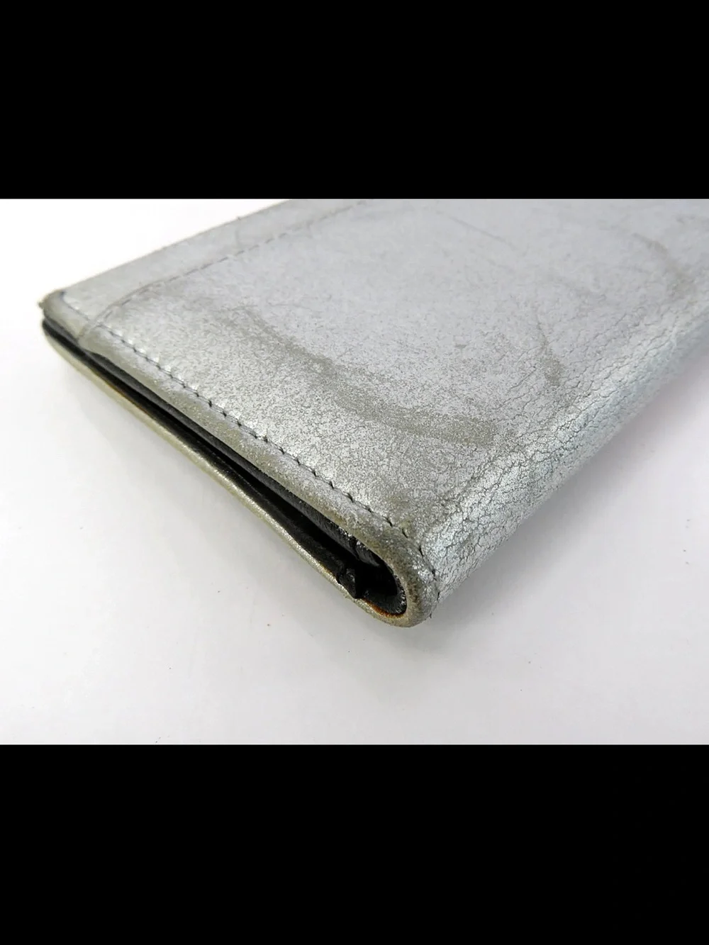 CHANEL Silver Card Case with Black Interlocking CC